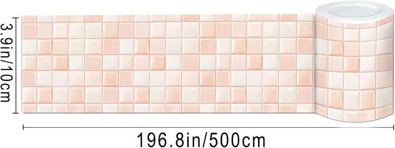 IVN Wallpaper Border Peel and Stick Wall Accent PVC Blush Pink Mosaic Tile Design 4x196 Inch for Kitchen Bathroom and Shelf Accents - Image 3